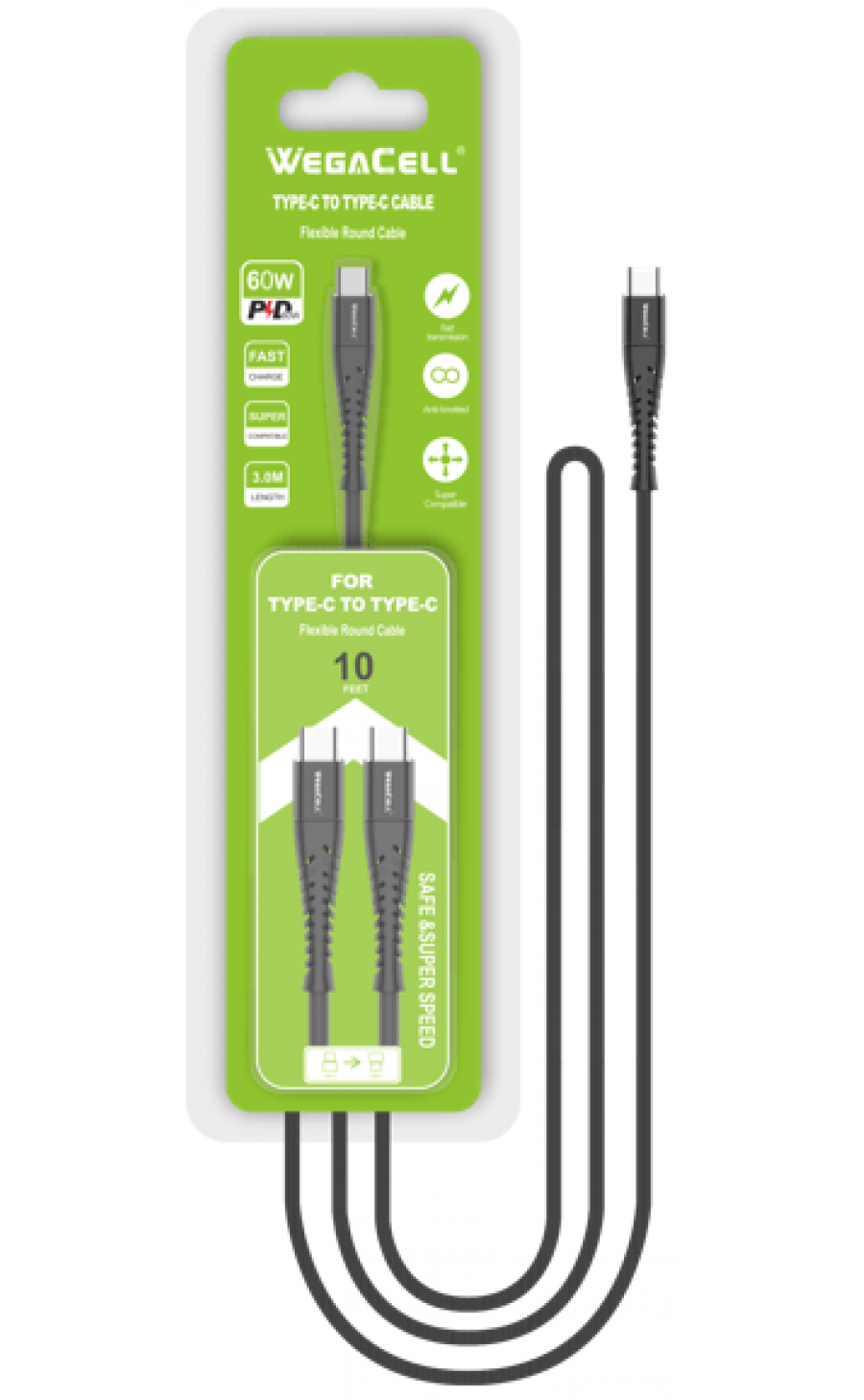 Wegacell Type-C to Type-C Cable (10 Feet)